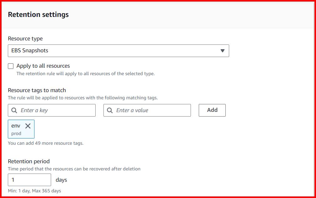 Picture showing the section to enter details of the retention settings